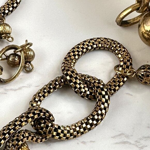 Vintage Long Necklace W/ Metal Mesh Beads & Links Gold-Tone 32" - Picture 2 of 11